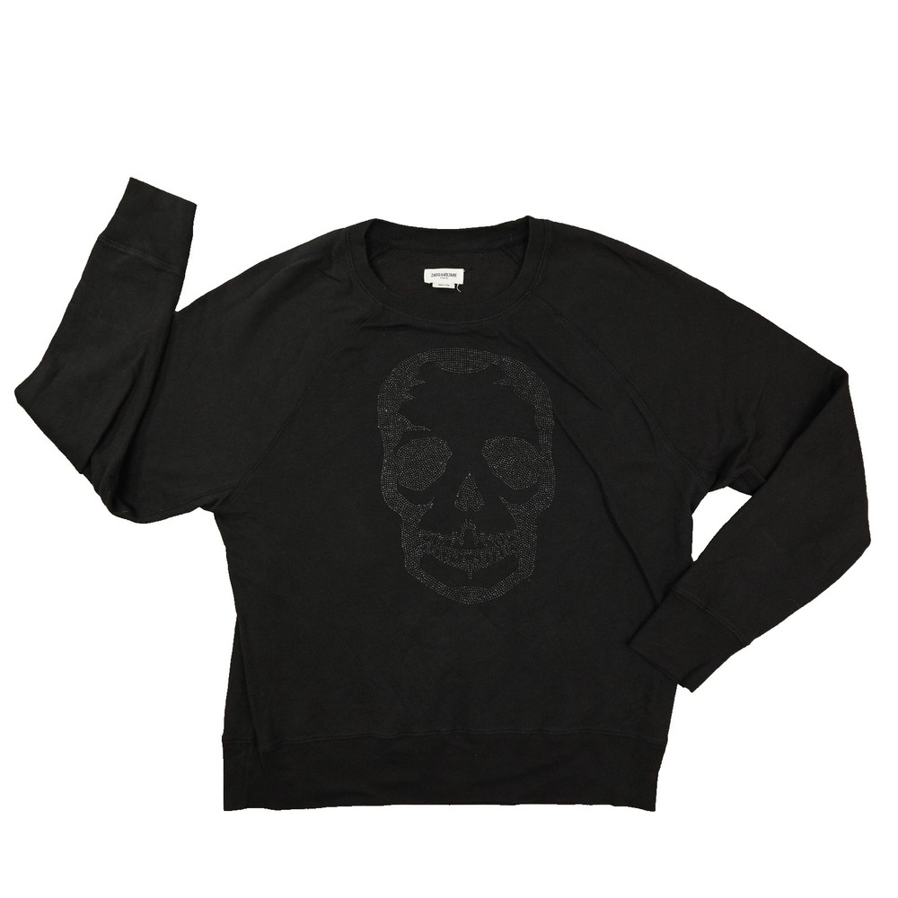 Zadig & Voltaire Women's Large Merino Skull Graphic Pullover Black Oversize Stud